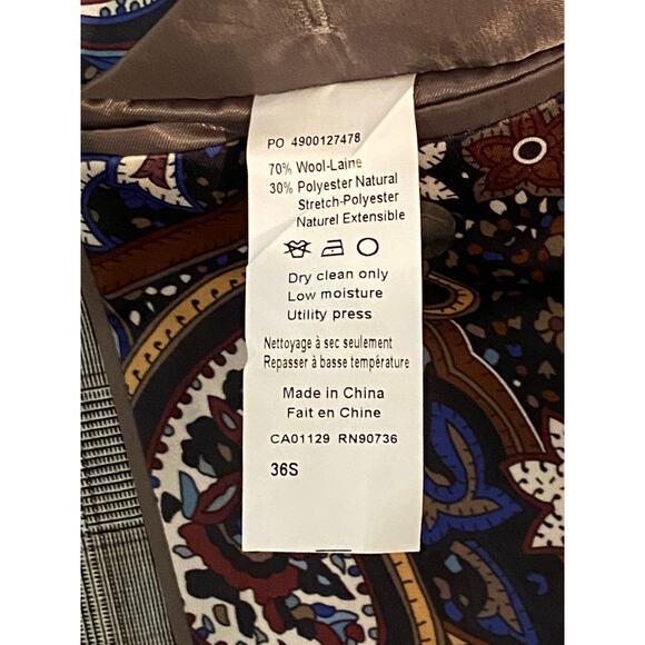 Tallia Men's 36 Short Suit Jacket Stretch Wool Blend Cream/Brown Plaid NEW - Picture 10 of 10